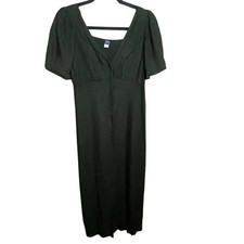 Old Navy Dress Womens S Green Smocked Puff Sleeve Button Front Midi Prairie NWT