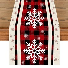 Christmas Table Runner 12x72 Inch, Red and Black Buffalo Plaid Table Runner