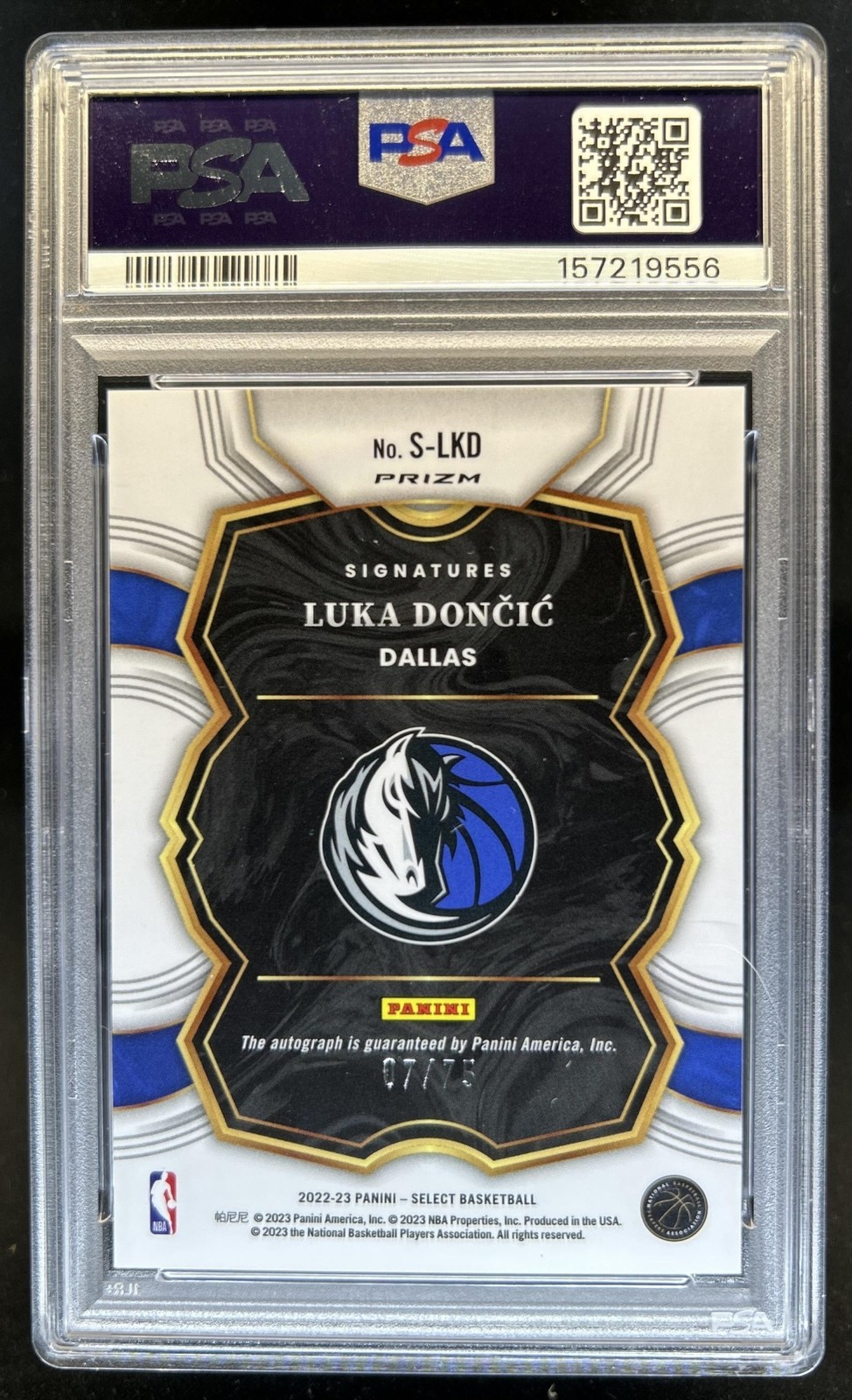 2022-23 Panini Select Luka Doncic Signatures Red Prizm Auto Autograph #/75 PSA 9 view 2