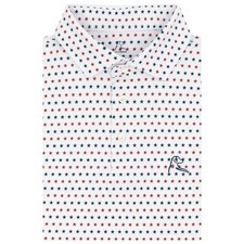 New, Rhoback Men  s Short Sleeve Performance Polo White Red Navy Stars