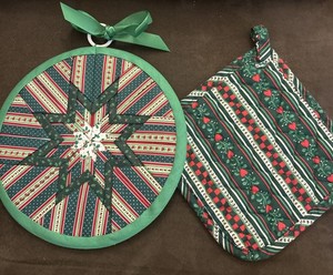 Handmade Hot Pads/Trivets - Amish Folded Star Red White & Greens
