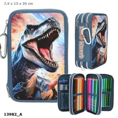 Dino World T - Rex 3- fach Federtasche Dinosaurier Dino Gefüllt Depesche 13982