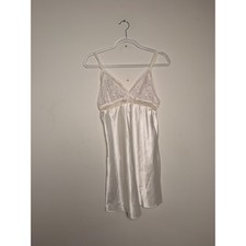 Vintage Oscar de la Renta Pink Label White Satin Lace Chemise Nightgown Large