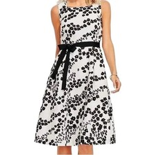 Talbots Floral Dress A Line   Cotton , Pockets, White  Black Sz 10P NO Tie 