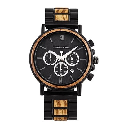 BOBO BIRD Wooden Quartz Watch Men Luminous Automatic Calendar Wristwatch Gift