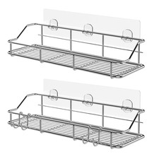 2 Pack Silver Adhesive Shower Caddy Shower Shelf Organizer for Bathroom