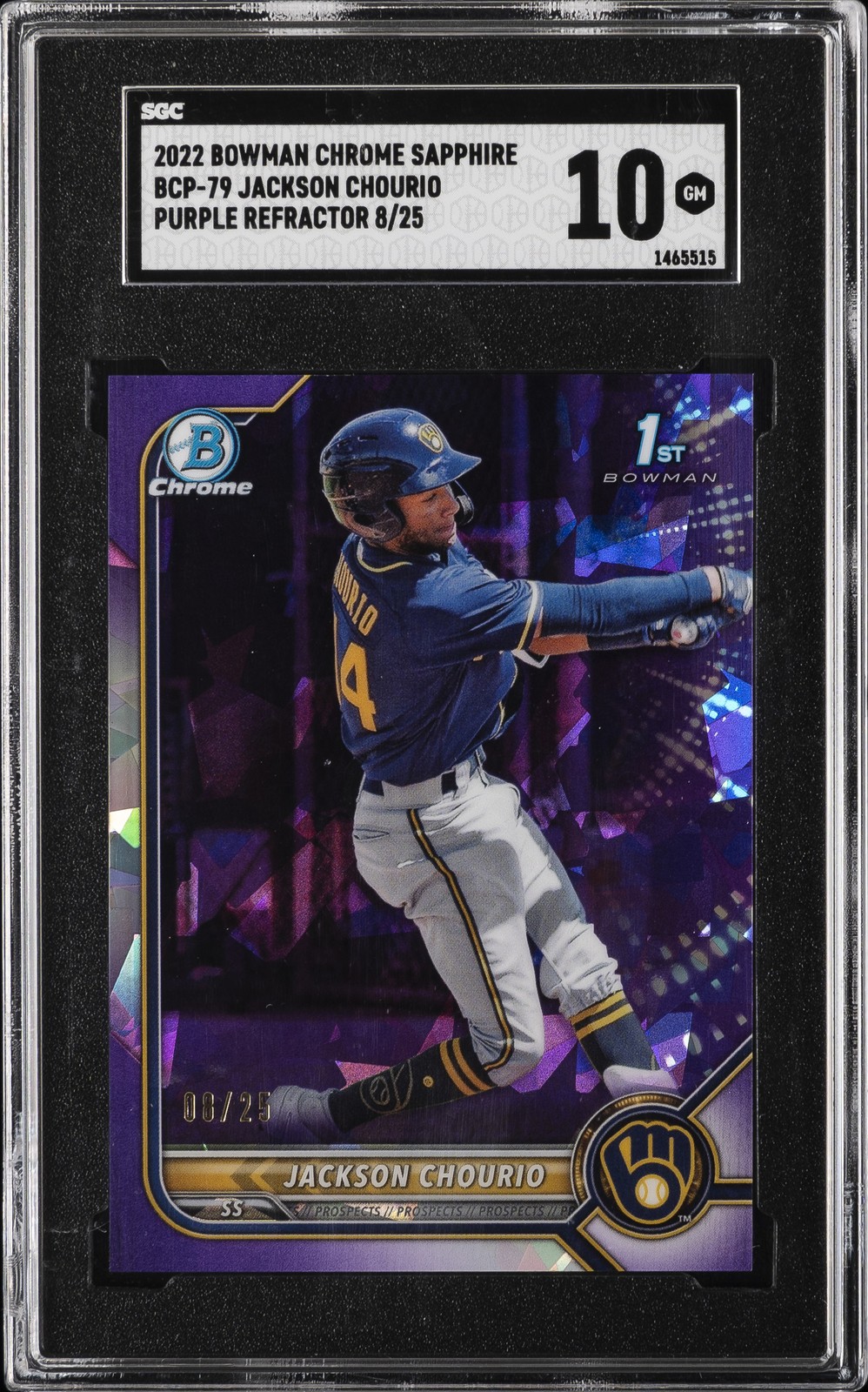 2022 BOWMAN CHROME SAPPHIRE PURPLE REFRACTOR JACKSON CHOURIO SGC 10