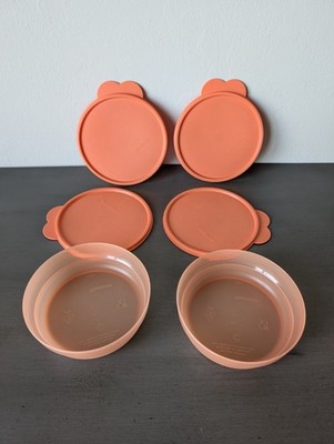 Vintage Tupperware Coral Orange Silicone Lids and Bowls Set Of 2 + 2 Extra Lid