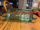 Green depression glass butter dish