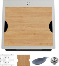 Kitchen Sink Workstation, 21X20 in Stainless Steel Drop in Single Bowl Built-In