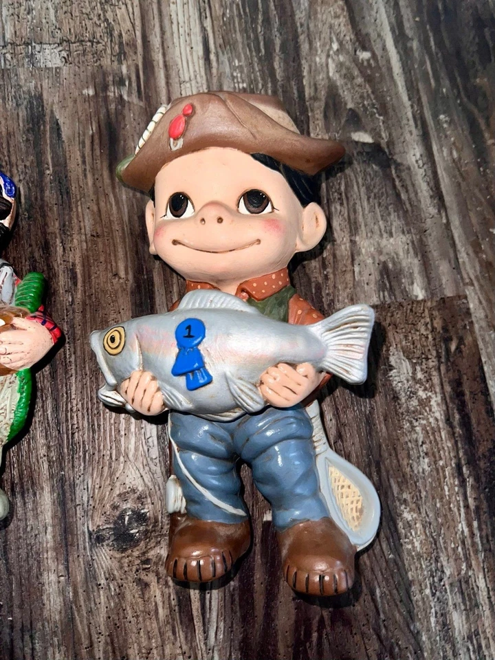 Ручной работы винтажный рыбак фигурка лот керамический декор подарок для папы - Изображение 3 из 4