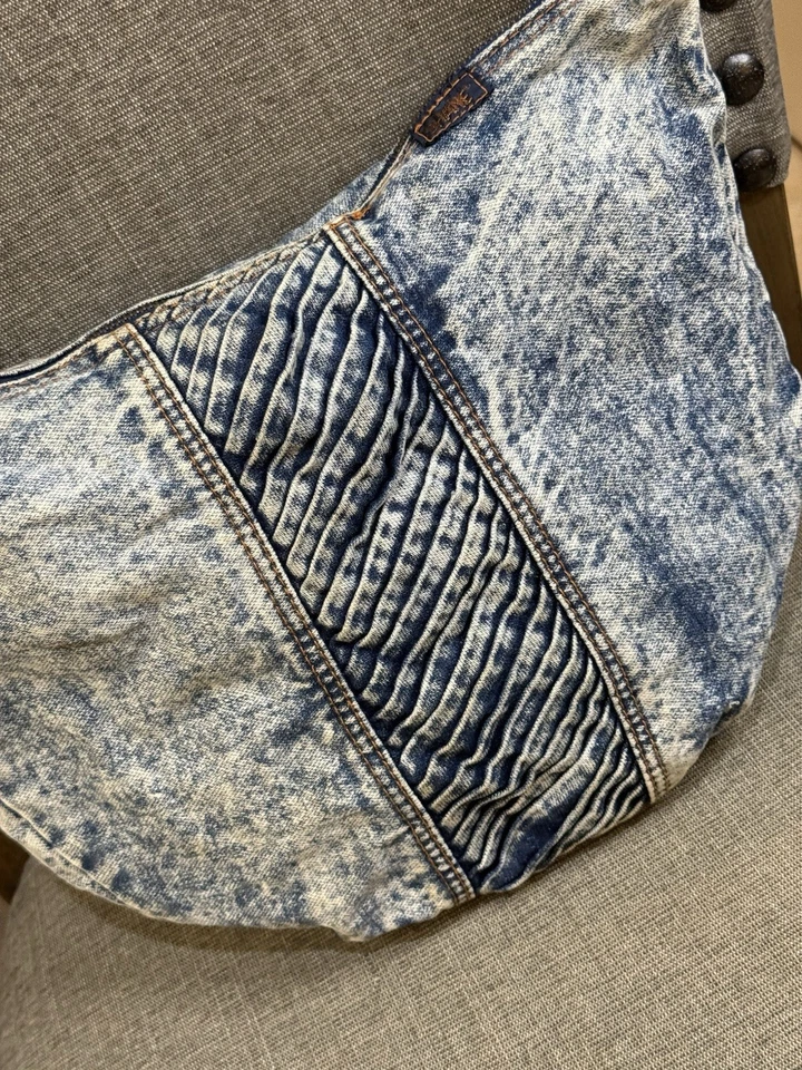 Винтажный SHANE кислоты стирка джинсовой ткани сумочки 1980-х молнии плечевой ремень - Изображение 2 из 4