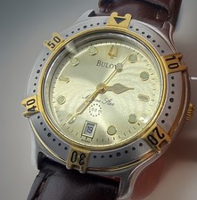 Orologio Vintage Bulova Marine Star C837129 36mm Quadrante Champagne Data Pelle anni '90