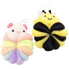 BETITETO Bath Sponges 2Pieces Cute Cartoon 2 Count Pack of 1 , Bee  Pig