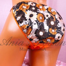 Halloween Sissy Satin Panties MEN'S Floral Ghost Orange wetlook string Bikini