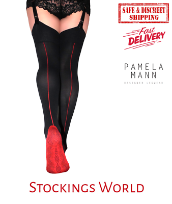 Seamed Stockings Black with Red Seam \u0026 