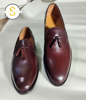 Premium Quality Burgundy Leather Men Shoes Slip On Party Wear Shoe Size USA 12.5