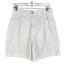 Womens White Eddie Bauer Cotton Bermuda Shorts Pleated 7" Inseam Size 12