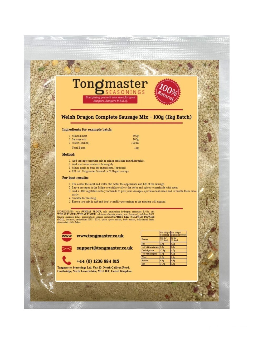 Welsh Dragon Sausage Complete Mix - 100g (1kg Batch)