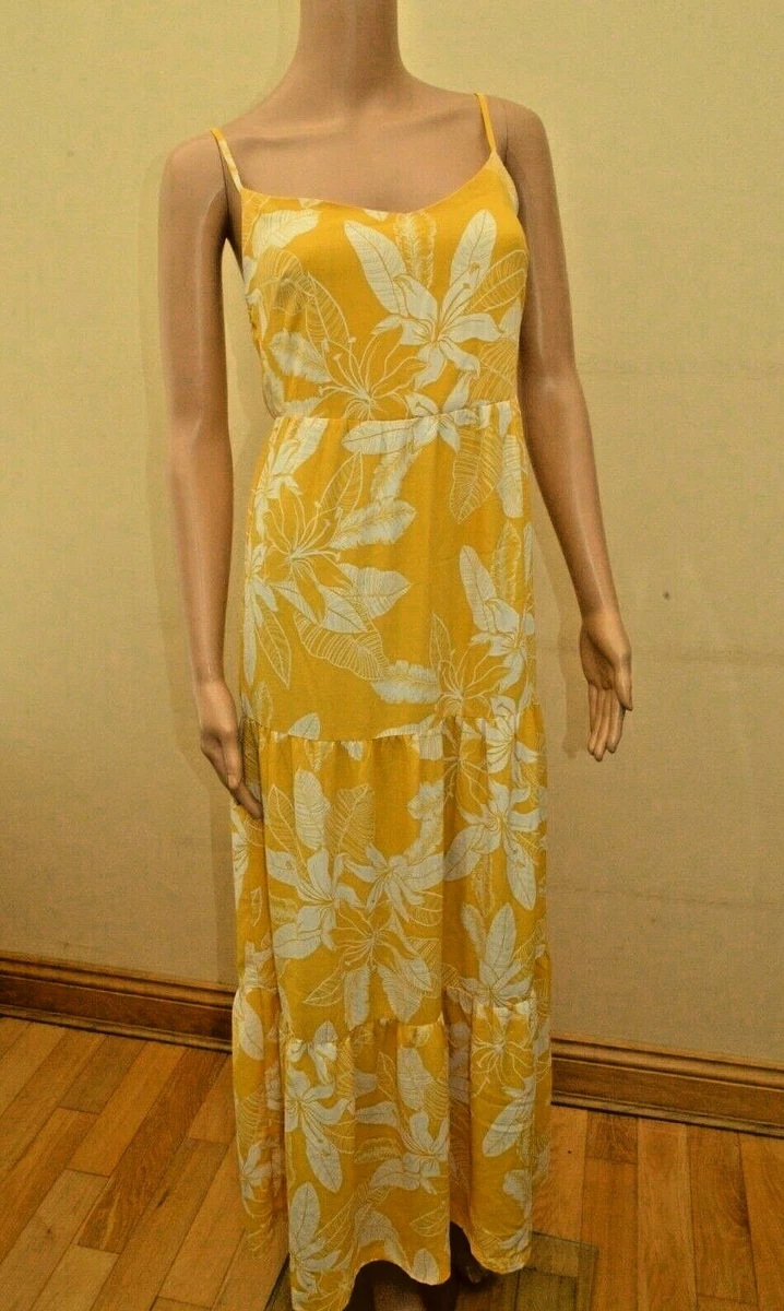 New Lipsy Floral Palm Yellow White Tiered Maxi Dress Sz UK 8 10