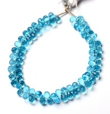 Blue Topaz Color Quartz 6x4 mm Size Faceted Teardrop Briolette Beads 6.5"