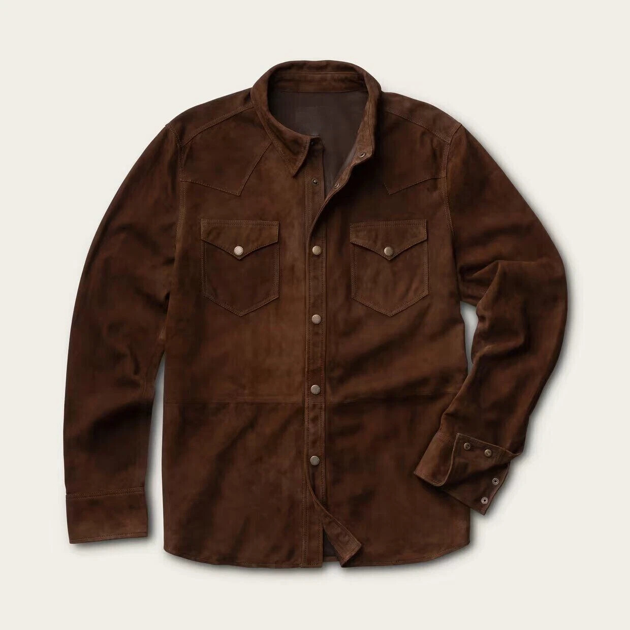 Men's Brown Real Suede Leather Trucker Jacket Premium Shirt Western Coat