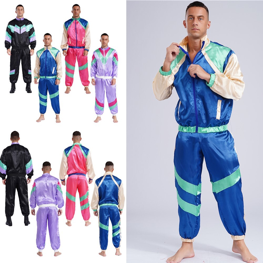 Mens Hippie Costumes Satiny 70s Disco Disco Dance Tracksuit Street
