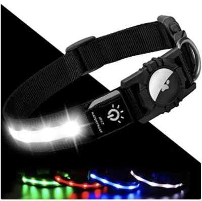 JOYTALE Light Up Dog Collar With AirTag Holder USB Rechargeable Great For Autumn /Winter