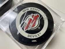 Travis Zajac Autographed New Jersey Devils Official NHL Game Puck ~ in Case