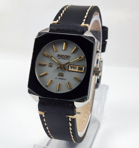 Original Ricoh Gray Dial Automatic 21 Jewels Day Date Antique Japan Made Watch
