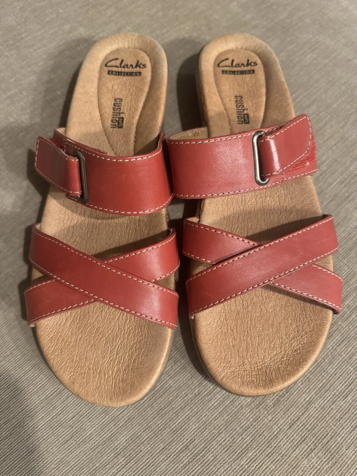 Sandali Clarks Manilla Pluma donna 10 N suola ammortizzata pelle rossa regolabili