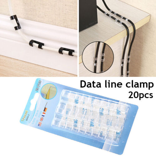 20PCS Cable Cord Clips Self-Adhesive Wire Clamp Table Wall Tidy Holder Organizer - Picture 1 of 8