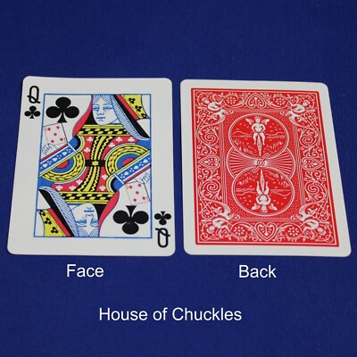 Queen of Clubs reveals Large 5 of Diamonds - Red Bicycle Gaff Playing Card