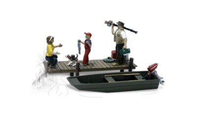 Figurines Woodland Scenics Pêcheurs Avec Bateau - Échelle 0 (1:43), Peintes, Pour Diorama