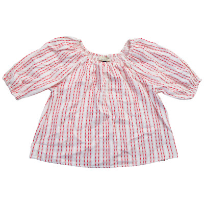 Universal Thread Womens Size XS Puff Sleeve Blouse White/Red Dot Stripes