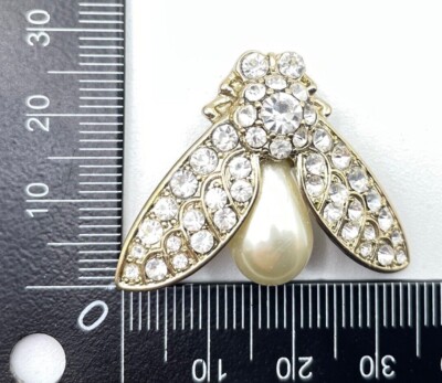 Anstecknadel Brosche Bienenkönigin M&S goldfarben Glas facettierte Steine schön echt Vintage