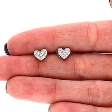 10K Yellow Gold 0.15Ct Natural Diamond Pave Heart Stud Earrings