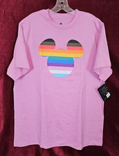 Disney Pride Collection Mickey Mouse Rainbow Head on Pink T Shirt Size L NWT