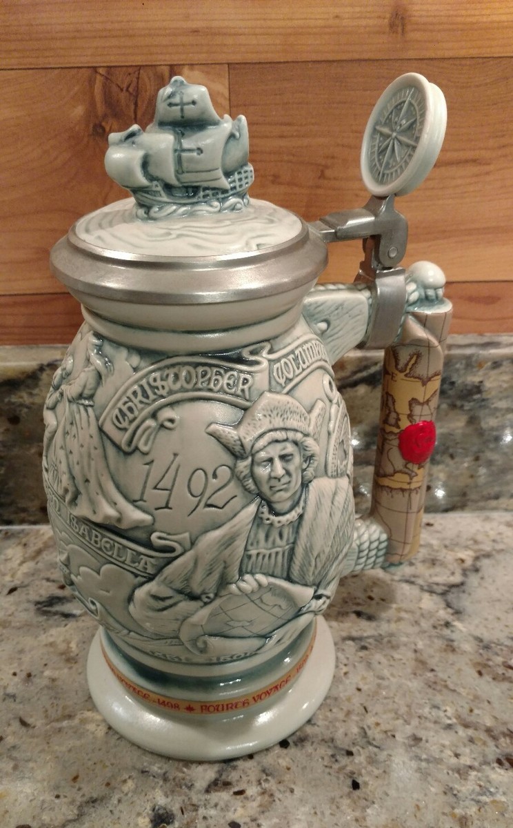 VINTAGE 1992 AVON CHRISTOPHER COLUMBUS NEW WORLD LIDDED CERAMIC