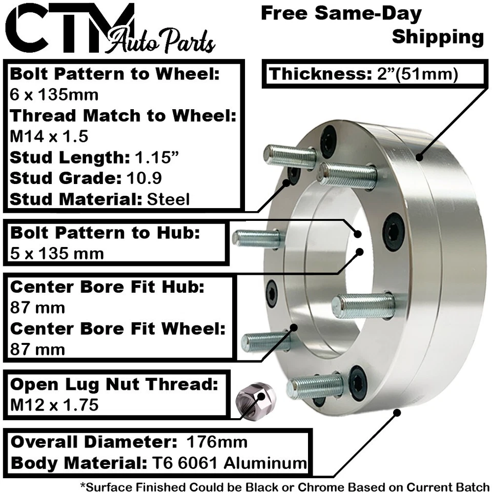 4x 2" Thick 5x135 to 6x135 Wheel Adapter Old F150 Navigator Expedition 12x1.75 - Image 2 of 4