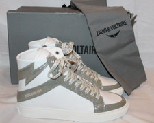 ZADIG AND VOLTAIRE High Top Flash Gun Silver White Lace Up Zip Sneakers EU 40 US