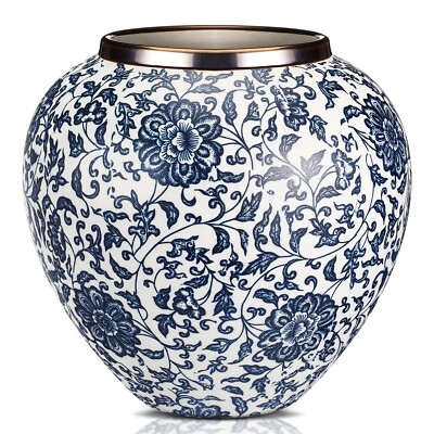 Blue and White Vases Ceramic Vintage Chinoiserie Floral 8.27'' H Terracotta Fl...
