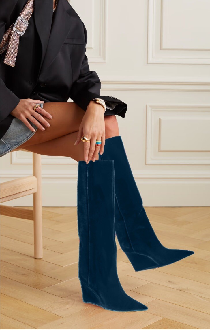 Authentic Jimmy Choo Blake 110mm Dragonfly Blue Velvet Knee Authentic Jimmy Choo Blake 110mm Dragonfly Blue Velvet Knee