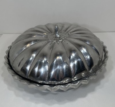 Vintage Pumpkin Pie Plate Lid Cast Aluminum Warmer Dish Plate 11''x 5'' 