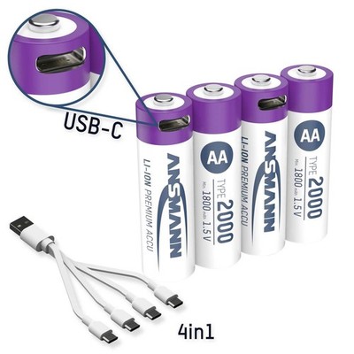 4er Multipack Ansmann USB-C  Akku Li-Ion 2000 mAh 1.5 V 4 St.