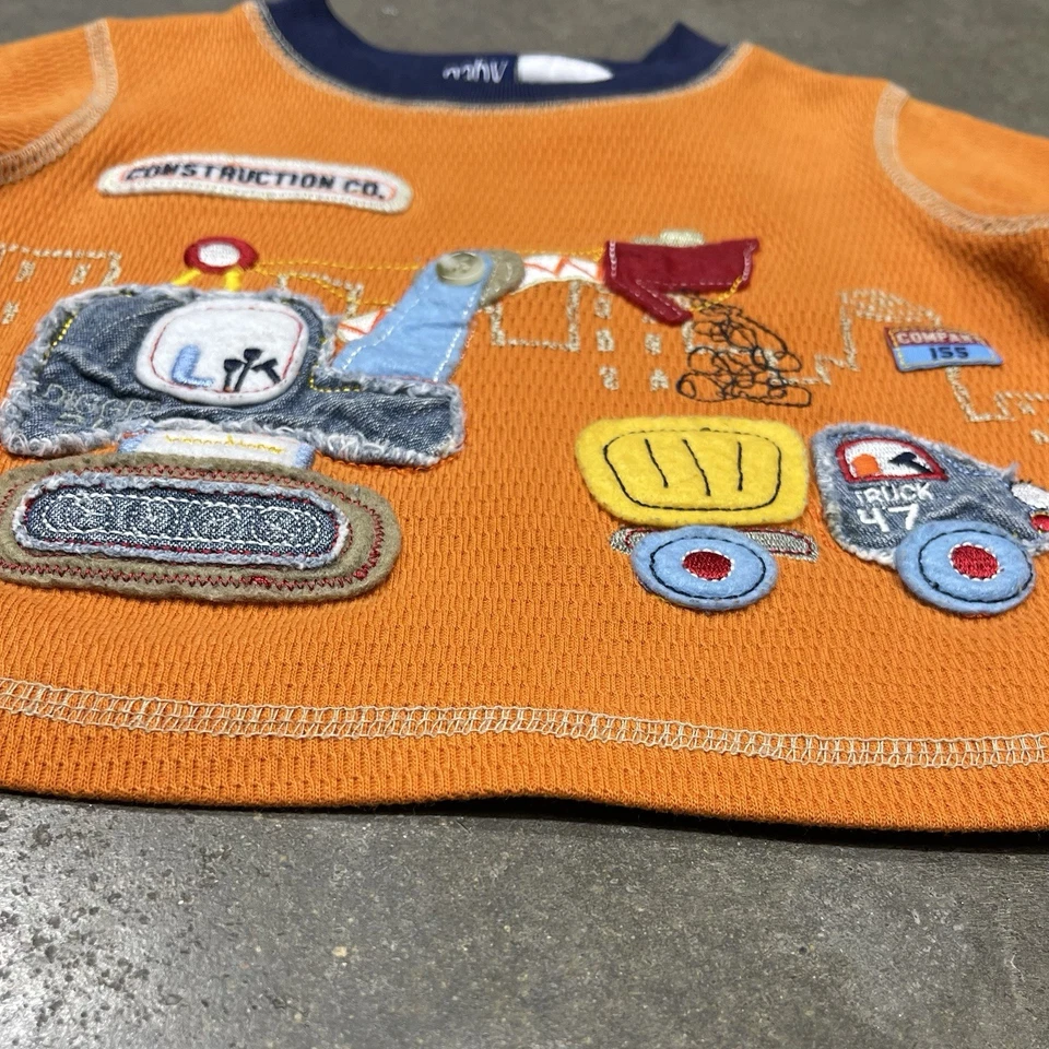 Camiseta Vintage Baby Q Construcción Bordada Patchwork Manga Larga 12 Meses Foto 3 de 4