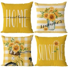 Sunflower Yellow Summer 20x20 Throw Pillow Covers Set of 4 Home Decor Clearance