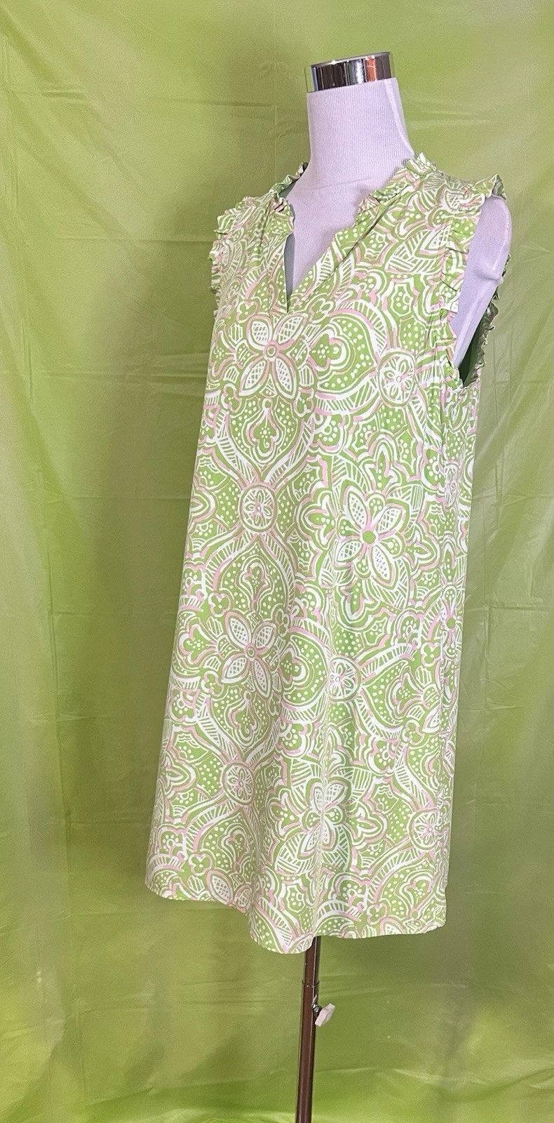 VETEMENTS Abito tubino Crown & Ivy donna taglia media verde con volant scollo a V costa preppy