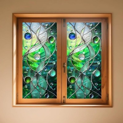Privacy Window Film Decorative Cling Leaf Design Light Filtering UV Protection