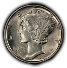 1927-D 10c Mercury Silver Dime - Luster - UNC - SKU-Y6649